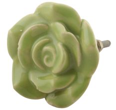 Pea Green Rose Ceramic Flower Cabinet Knob